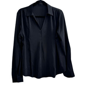 NWOT Women's Elegant Collard V Neck Long Sleeve Pullover Blouse Top Black Large